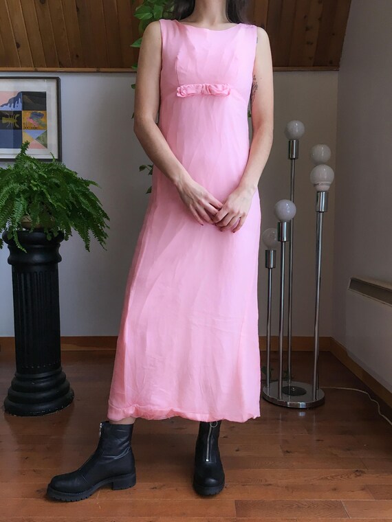 1950s Chiffon Crepe Pink Maxi Dress