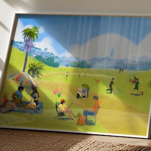 Colorful Summer Day at Mission Dolores Park Poster - San Francisco Art Print