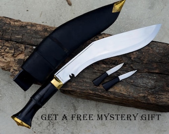 Handmade 9-Inch Nepal Gurkha Kukri Knife, Black Carbon Steel Blade