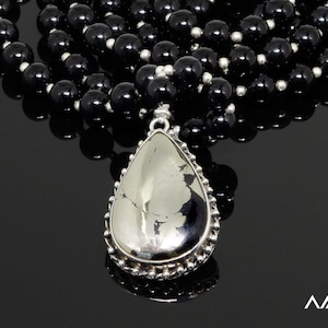 108 BLACK ONYX japa mala beads with sterling HEMATITE guru, meditation necklace, gift for him, men's necklace, men pendant