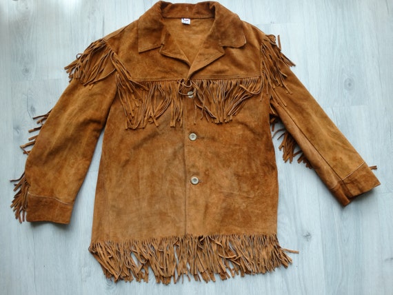 Vintage Biker Brown leather Fringe jacket, ,Road J