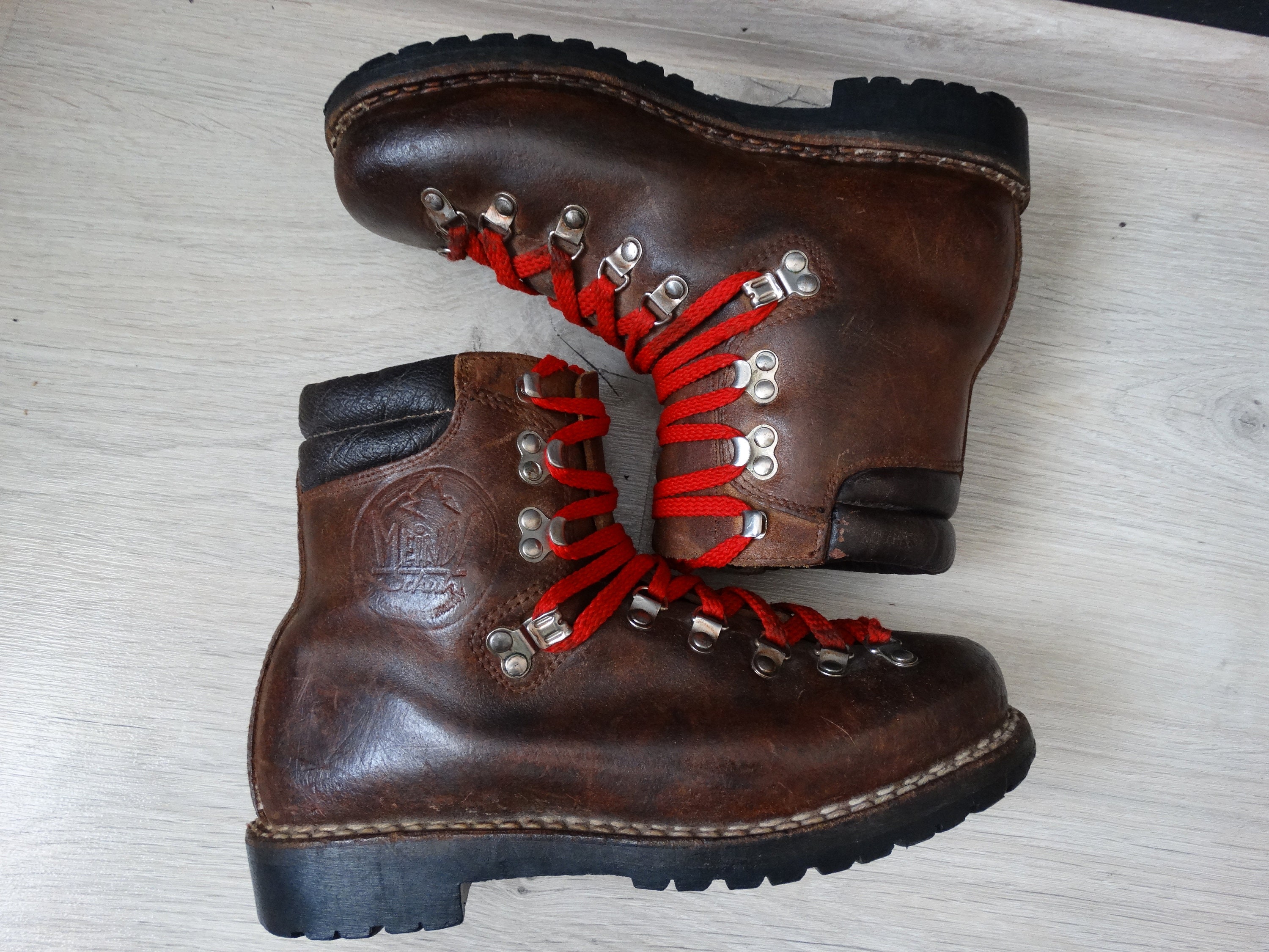 Vintage MEINDL German Leather Brown Hiking Ankle Boots Size Etsy