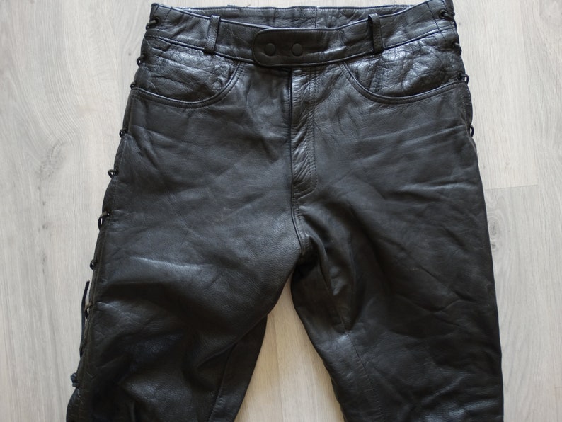 Vintage Real Leather Biker Motorcycle Rocker Mens Trousers Etsy