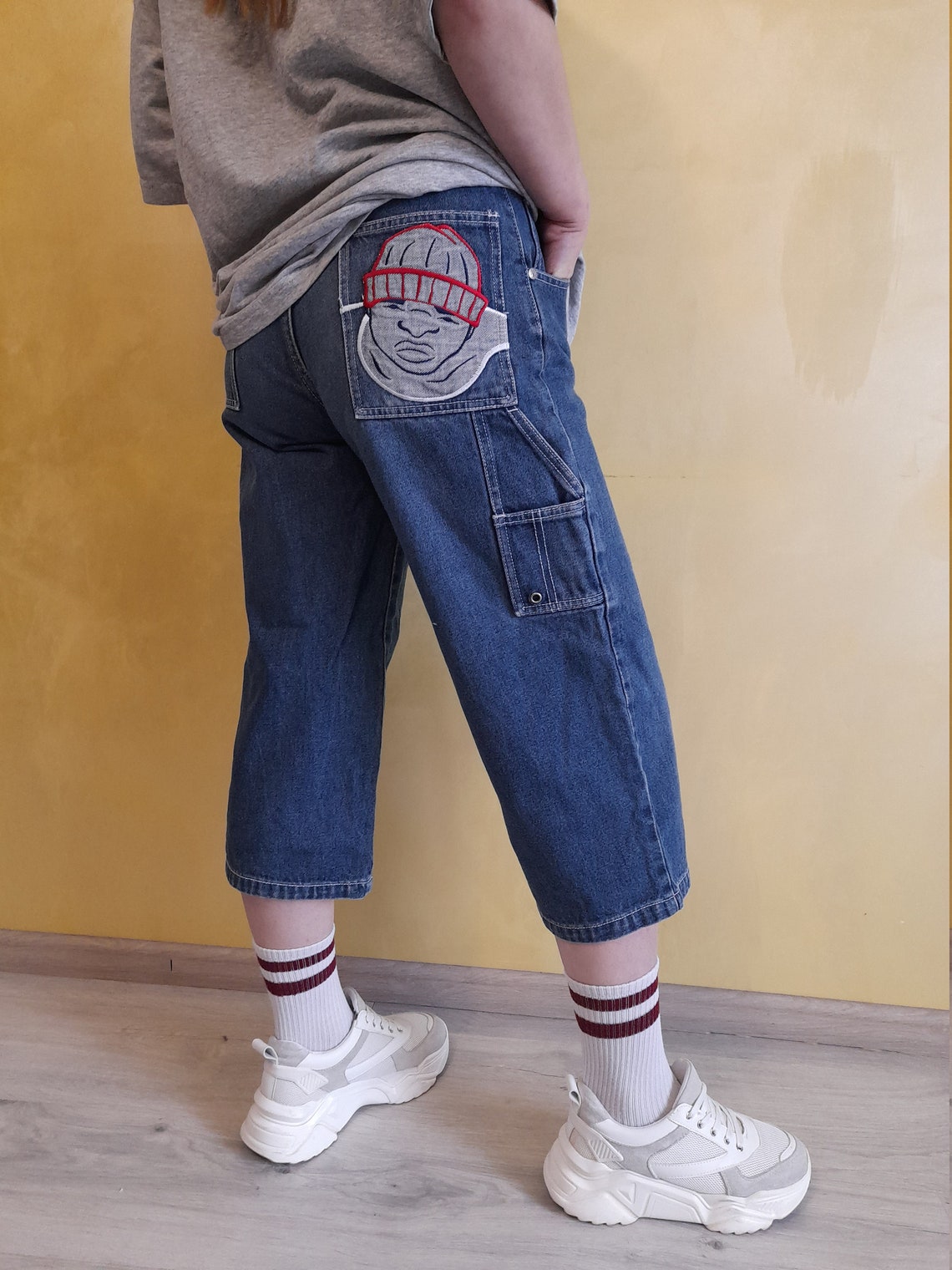Vintage 90s Womens Denim Baggy shorts Capri pants Hip hop Etsy