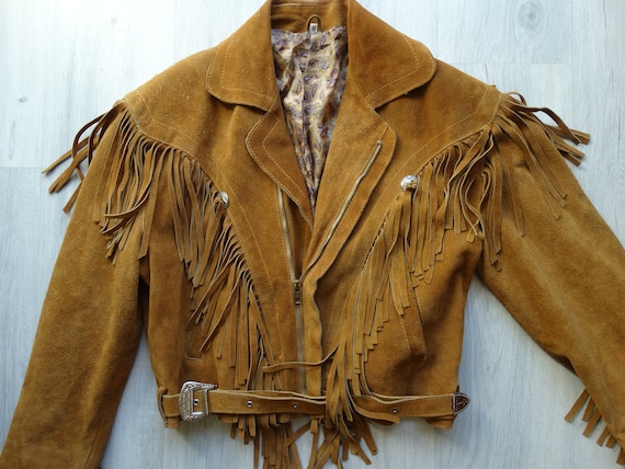 Vintage Biker Brown leather Fringe jacket,Leather