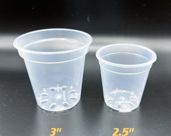 May include: Two clear plastic plant pots, one 3 inches in diameter and the other 2.5 inches in diameter.