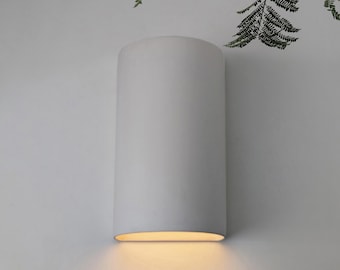 Customizable OUTDOOR WALL SCONCE - Handcrafted Ceramic Cylinder Downlight, Minimalist Directional Modern Wall Light for Ambiance | 9.75" H