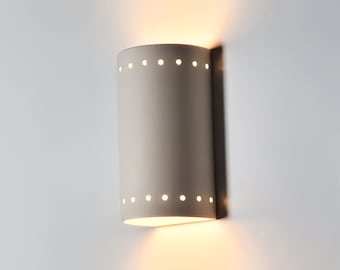 9 3/4"H Perforated Cylinder Up & Down Modern Wall Washer Sconce, Indoor/Outdoor, Paintable ANY Custom Color