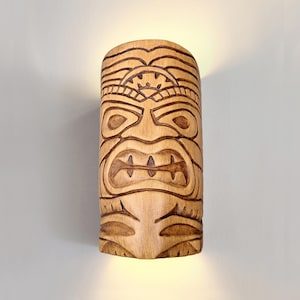 Tiki Mask Wall Sconce – Handmade Ceramic Tiki Lamp with Up and Down Lighting for Outdoor Patio and Tiki Bar Décor | 12” Tall