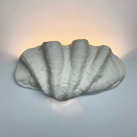 Shell Sconce Giant Clam Shell Ceramic Wall Lighting Nautical Wall Sconce Unique Handcrafted Shell Wall Sconce Lighting | 10.25" H