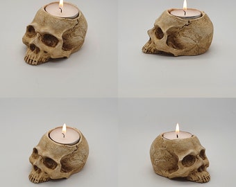 Realistic Replica Human Skull Bone Tealight Goth Halloween Candle Tea Light Handmade Holder Holders Gift Horror Alternative Home Art Gift