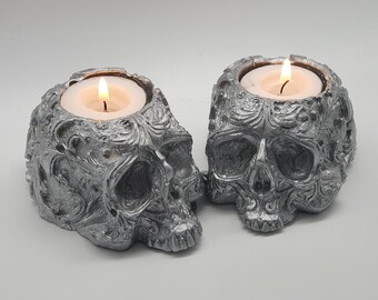 RED Realistic Skull Tealight SET OF 2 Goth Halloween Candle Tea Light Holder
