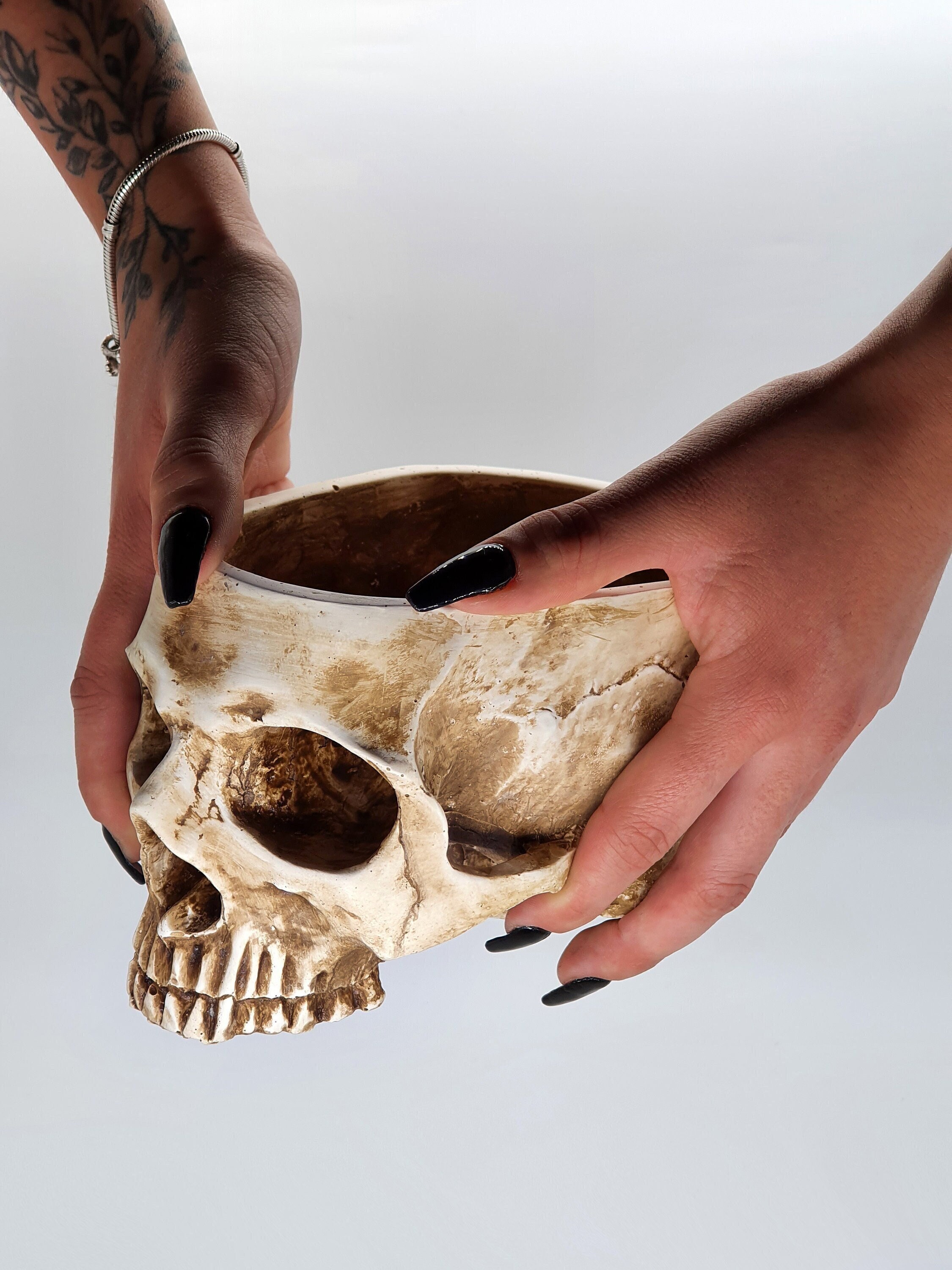Large & Heavy Realistic Human Size Skull Replica Bowl Flower Pot