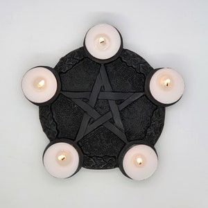 Round Pentagram Pentacle Candle Tealight Holder Pagan Wicca Wiccan Altar Dish Tray Ornament Gift Gothic Goth Witch Home Decor Decoration