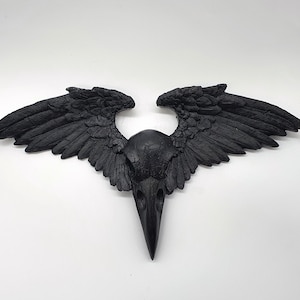 Wall 3D Decor Decoration Crow Raven Skull Replica Wings Ornament Plaque Victorian Alchemy Gothic Macabre Oddities Curiosities Halloween Gift