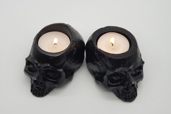 RED Realistic Skull Tealight SET OF 2 Goth Halloween Candle Tea Light Holder
