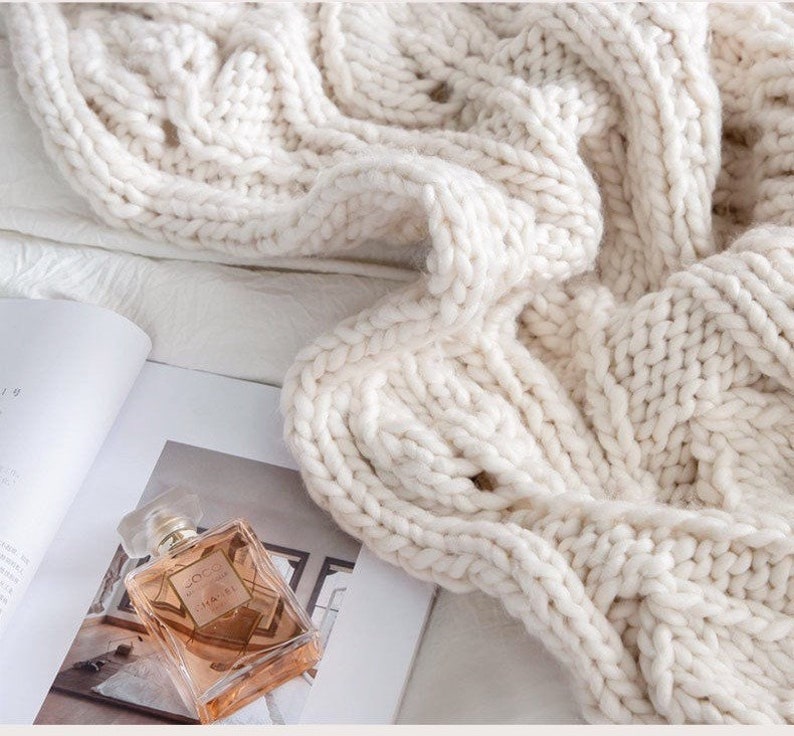 100% Handmade Weighted Blanket Chunky Knit Blanket Throw | Etsy