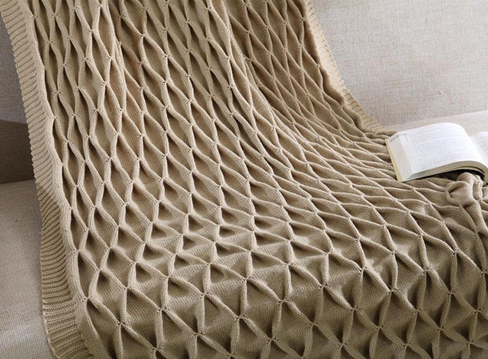 New Beautiful 3D Pattern Knit Blanket Thro White Brown Etsy