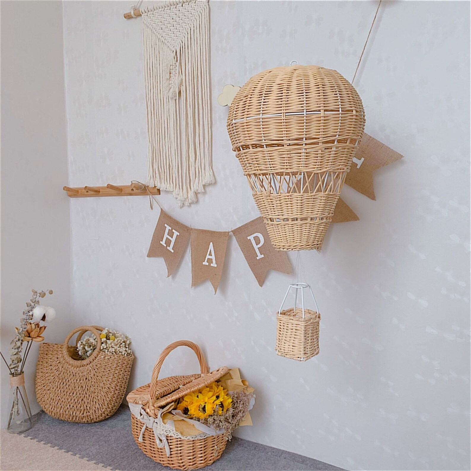 Rattan Hot Air Balloon Nursery Kids Room Wall Decor Etsy