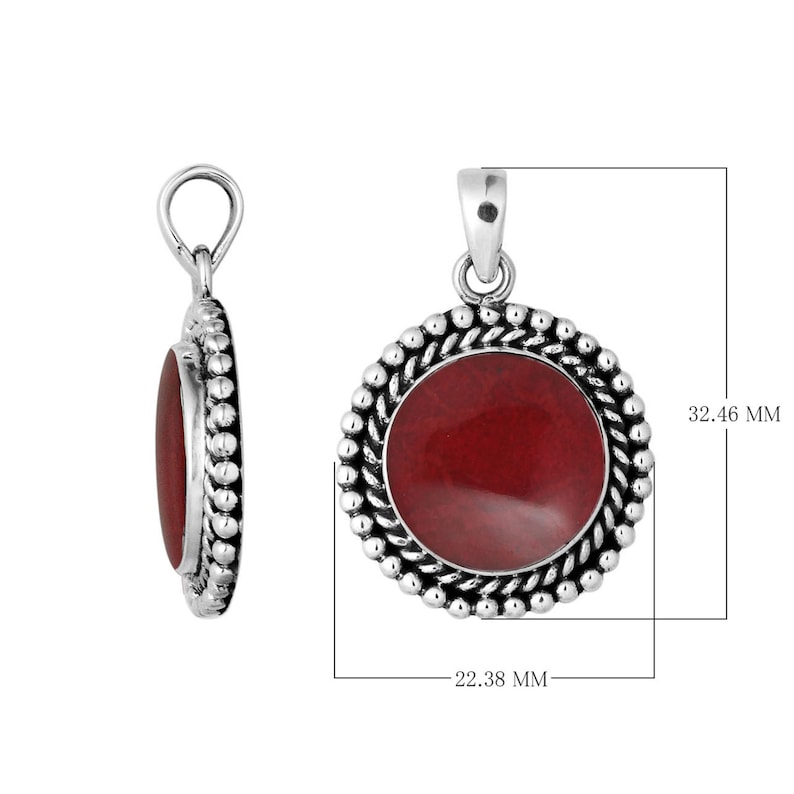 Sterling Silver Round Shape Pendant with Coral