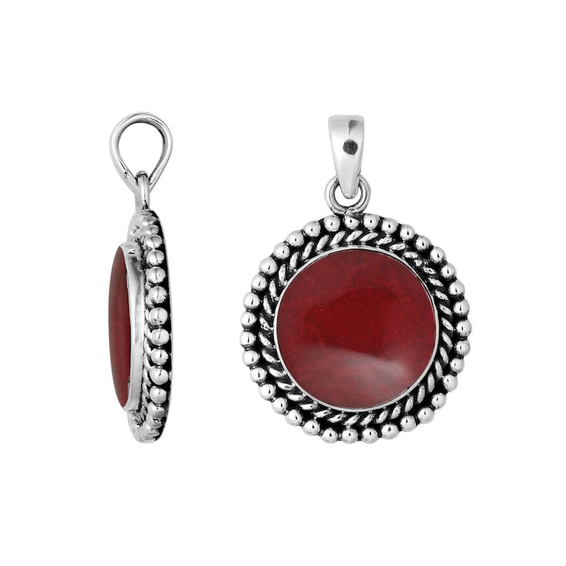Sterling Silver Round Shape Pendant with Coral