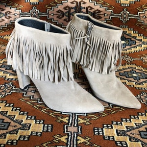gray fringe booties