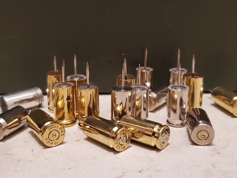Fired Bullets, 12 Push Pins, 9mm Bullet Shell, Push Pins, Thumb