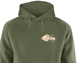 Dad Hoodie | Personalisiertes Geschenk für den besten Papa | Geschenk zum Vatertag / DAD mit kleinen Händen der Kinder und Namen der Kinder