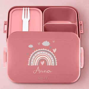 Personalisierte Mepal Take a break Brotdose | Bento Brotdose mit Fächern mit niedlichem Regenbogen für Kita, Kindergarten Schule | Lunchbox Vivid-Mauve