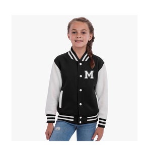 Personalisierte College Jacke mit Initiale für Kinder und Erwachsene College Jacke mit Wunschbuchstabe oder Zahl im College Style Schwarz-weiss-Weiss