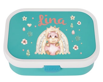 Mepal lunch box with desired name | Personalized lunch box with a cute dino girl for daycare / kindergarten or school