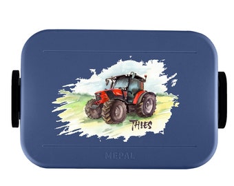 Lunch box with desired name | Personalized lunch box with a red tractor for daycare/kindergarten or school