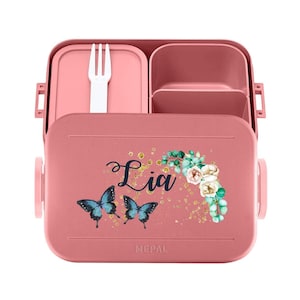 Boîte à lunch Mepal Take a break avec le nom de votre choix et de doux papillons / Boîte à lunch Bento personnalisée pour la garderie, la maternelle et l'école