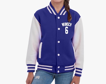 Kinder College Jacke mit Wunschname und Nummer vorne und hinten | Personalisierte College Jacke mit personalisierung