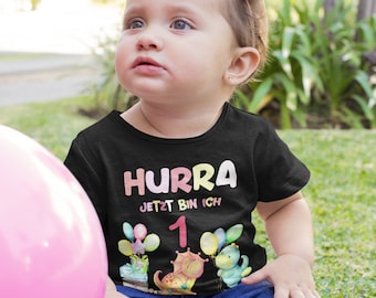 Hourra, maintenant je suis 1/1er anniversaire T-shirt pour enfants et bébés avec un joli motif dinosaure/cadeau pour le filleul