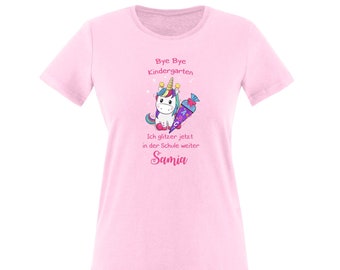 Bye bye kindergarten children's t-shirt with name | Farewell gift for the children in the kindergarten with an envious unicorn and a school cone