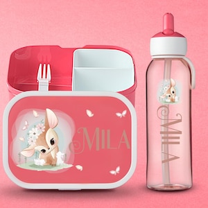 Coffret Mepal personnalisé avec bouteille pop-up et boîte à lunch | Boîte à lunch et bouteille pour la maternelle, la garderie, l'école + le travail Garçon Fille