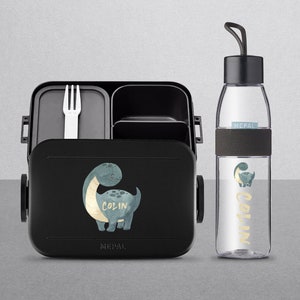 Personalisierte Mepal Brotdose Lunchbox mit Dino und Namen | Personalisierte Lunchbox und Wasserflasche | Take a break midi- Set
