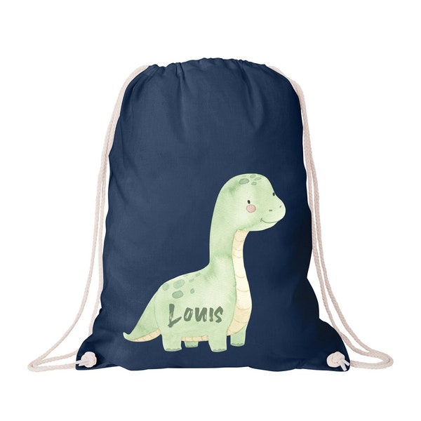 Cloth bag with a cute dinosaur / gym bag for daycare / kindergarten or school / dinosaur