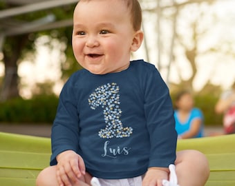 Verjaardagsshirt met sterren en de naam van je kind | 1e verjaardagsshirt | babyshirt met lange mouwen voor de eerste verjaardag van biologisch katoen