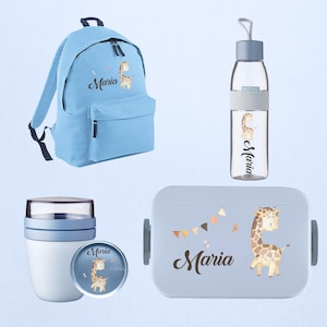 Personalized Mepal set with cute giraffe | Lunchpot, bottle lunchbox and backpack | Drinking bottle and lunchbox school kindergarten daycare