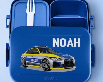 Personalisierte Mepal Take a Break Brotdose mit Fächern | Personalisierte Bento Brotdose für Kita und Schule | Polizeiauto Auto Rennwagen