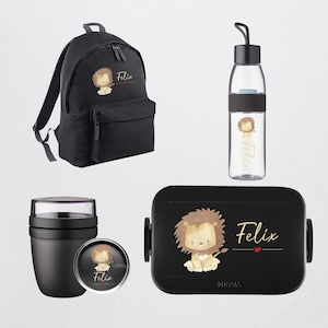 Personalized Mepal set with cute lion | Lunchpot, bottle lunchbox and backpack | Drinking bottle and lunchbox school kindergarten daycare