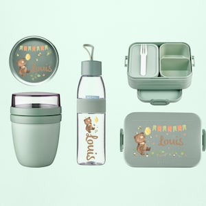 Personalisiertes Mepal Set  | Lunchpot, Flasche Lunchbox | Trinkflasche und Brotdose für Schule Kindergarten Arbeit Kita | Honigbär Bär