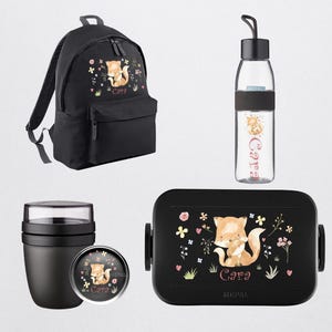 Ensemble Mepal personnalisé avec un joli motif renard | Lunchpot, boîte à lunch avec bouteille et sac à dos | Bouteille à boire boîte à lunch école maternelle garderie