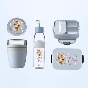 Coffret Mepal personnalisé motif girafe | Gourde, boîte à lunch | Gourde et boîte à lunch pour l'école, la maternelle, le travail, la garderie