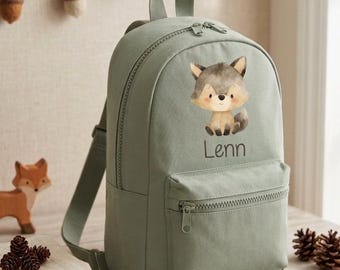 Schöner Kita Rucksack mit niedlichen Tiermotiven und Wunschnamen l Für einen wunderbaren Kita-Start l Wolf, Elefant, Löwe, Pinguin