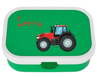 Mepal Brotdose mit Wunschname | Personalisierte Brotdose mit rotem Trecker für die Kita / den Kindergarten oder die Schule