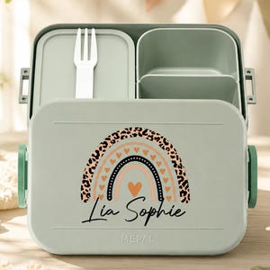 Mepal Lunchbox mit schönem Regenbogen im Leoparden Leo Look l mit Wunschname personalisiert l auch als Set erhältlich