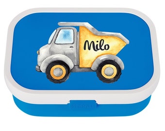 Mepal lunch box with desired name | Personalized lunch box with a tipper truck for daycare/kindergarten or school